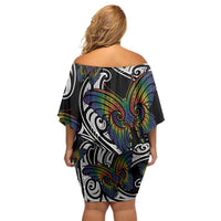 Aotearoa Takatapui Pride Off Shoulder Short Dress Rainbow Butterfly - Free To Love
