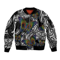 Aotearoa Takatapui Pride Sleeve Zip Bomber Jacket Rainbow Butterfly - Free To Love