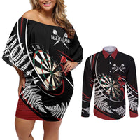 New Zealand Darts Personalised Couples Matching Off Shoulder Short Dress and Long Sleeve Button Shirt Silver Fern Dynamic