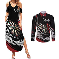 New Zealand Darts Personalised Couples Matching Summer Maxi Dress and Long Sleeve Button Shirt Silver Fern Dynamic