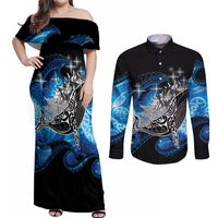 Maori Matariki Te Araroa Paikea Starry Couples Matching Off Shoulder Maxi Dress and Long Sleeve Button Shirt Tangaroa Whakatauki