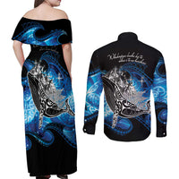 Maori Matariki Te Araroa Paikea Starry Couples Matching Off Shoulder Maxi Dress and Long Sleeve Button Shirt Tangaroa Whakatauki