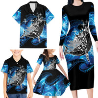 Maori Matariki Te Araroa Paikea Starry Family Matching Long Sleeve Bodycon Dress and Hawaiian Shirt Tangaroa Whakatauki