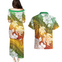 Kanaka Maoli Hawaii Flag Day Couples Matching Puletasi and Hawaiian Shirt Vibrant Frangipani LT7 - Polynesian Pride