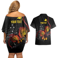 Personalized Papua New Guinea Milne Bay Couples Matching Off Shoulder Short Dress and Hawaiian Shirt Bagi Necklace Mix Lime Pot Grunge