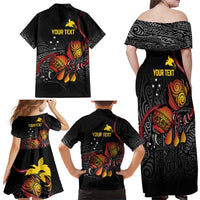 Personalized Papua New Guinea Milne Bay Family Matching Off Shoulder Maxi Dress and Hawaiian Shirt Bagi Necklace Mix Lime Pot Grunge