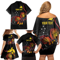 Personalized Papua New Guinea Milne Bay Family Matching Off Shoulder Short Dress and Hawaiian Shirt Bagi Necklace Mix Lime Pot Grunge