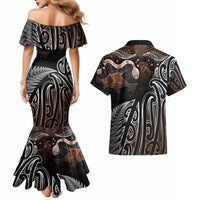 Aotearoa Maori - Australia Indigenous Couples Matching Mermaid Dress and Hawaiian Shirt Koiri Whakairo Mix Aboriginal Art - Polynesian Pride