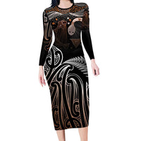 Aotearoa Maori - Australia Indigenous Family Matching Long Sleeve Bodycon Dress and Hawaiian Shirt Koiri Whakairo Mix Aboriginal Art - Polynesian Pride