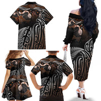 Aotearoa Maori - Australia Indigenous Family Matching Off The Shoulder Long Sleeve Dress and Hawaiian Shirt Koiri Whakairo Mix Aboriginal Art - Polynesian Pride