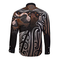 Aotearoa Maori - Australia Indigenous Long Sleeve Button Shirt Koiri Whakairo Mix Aboriginal Art - Polynesian Pride