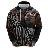 Aotearoa Maori - Australia Indigenous Zip Hoodie Koiri Whakairo Mix Aboriginal Art - Polynesian Pride