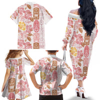 Christmas Aloha Hawaii Tiki Family Matching Off The Shoulder Long Sleeve Dress and Hawaiian Shirt Hibiscus Spring Colors - Polynesian Pride