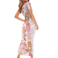 Christmas Aloha Hawaii Tiki Family Matching Short Sleeve Bodycon Dress and Hawaiian Shirt Hibiscus Spring Colors - Polynesian Pride