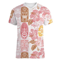 Christmas Aloha Hawaii Tiki Women V-Neck T-Shirt Hibiscus Spring Colors - Polynesian Pride