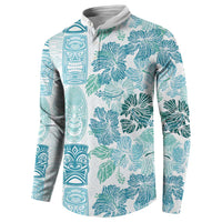 Christmas Aloha Hawaii Tiki Button Sweatshirt Hibiscus Summer Colors - Polynesian Pride