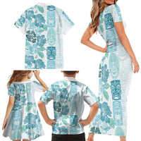 Christmas Aloha Hawaii Tiki Family Matching Short Sleeve Bodycon Dress and Hawaiian Shirt Hibiscus Summer Colors - Polynesian Pride