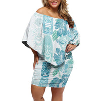 Christmas Aloha Hawaii Tiki Off Shoulder Short Dress Hibiscus Summer Colors LT7 Women Turquoise - Polynesian Pride