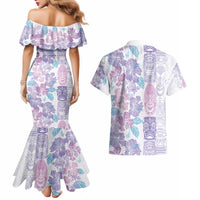 Christmas Aloha Hawaii Tiki Couples Matching Mermaid Dress and Hawaiian Shirt Hibiscus Winter Colors - Polynesian Pride