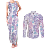 Christmas Aloha Hawaii Tiki Couples Matching Tank Maxi Dress and Long Sleeve Button Shirt Hibiscus Winter Colors - Polynesian Pride