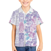 Christmas Aloha Hawaii Tiki Family Matching Off The Shoulder Long Sleeve Dress and Hawaiian Shirt Hibiscus Winter Colors - Polynesian Pride