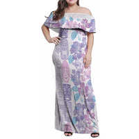 Christmas Aloha Hawaii Tiki Family Matching Off Shoulder Maxi Dress and Hawaiian Shirt Hibiscus Winter Colors - Polynesian Pride