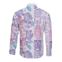 Christmas Aloha Hawaii Tiki Long Sleeve Button Shirt Hibiscus Winter Colors - Polynesian Pride