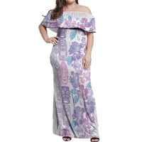 Christmas Aloha Hawaii Tiki Off Shoulder Maxi Dress Hibiscus Winter Colors LT7 Women Lavender - Polynesian Pride