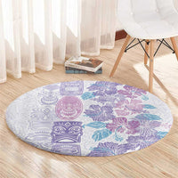 Christmas Aloha Hawaii Tiki Round Carpet Hibiscus Winter Colors - Polynesian Pride