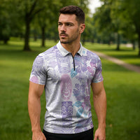 Christmas Aloha Hawaii Tiki Zipper Polo Shirt Hibiscus Winter Colors - Polynesian Pride