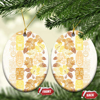 Christmas Aloha Hawaii Tiki Ceramic Ornament Hibiscus Autumn Colors LT7 Oval Yellow - Polynesian Pride