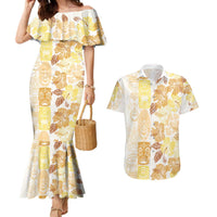 Christmas Aloha Hawaii Tiki Couples Matching Mermaid Dress and Hawaiian Shirt Hibiscus Autumn Colors - Polynesian Pride