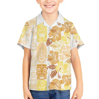 Christmas Aloha Hawaii Tiki Family Matching Off Shoulder Short Dress and Hawaiian Shirt Hibiscus Autumn Colors - Polynesian Pride