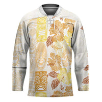 Christmas Aloha Hawaii Tiki Hockey Jersey Hibiscus Autumn Colors LT7 Unisex Yellow - Polynesian Pride