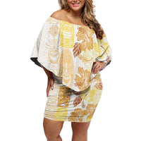 Christmas Aloha Hawaii Tiki Off Shoulder Short Dress Hibiscus Autumn Colors LT7 Women Yellow - Polynesian Pride