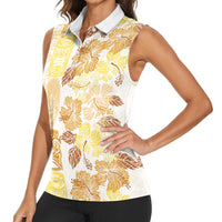 Christmas Aloha Hawaii Tiki Women Sleeveless Polo Shirt Hibiscus Autumn Colors - Polynesian Pride