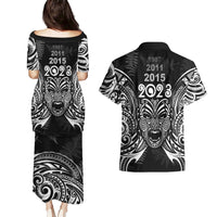 New Zealand Rugby Couples Matching Puletasi Dress and Hawaiian Shirt 2023 World Cup Aotearoa Haka Face LT7 - Polynesian Pride