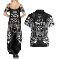 New Zealand Rugby Couples Matching Summer Maxi Dress and Hawaiian Shirt 2023 World Cup Aotearoa Haka Face LT7 - Polynesian Pride