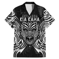 Custom New Zealand Rugby Family Matching Mermaid Dress and Hawaiian Shirt 2023 World Cup Aotearoa Haka Face LT7 Dad's Shirt - Short Sleeve Black - Polynesian Pride