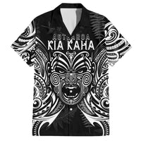 Custom New Zealand Rugby Family Matching Off Shoulder Long Sleeve Dress and Hawaiian Shirt 2023 World Cup Aotearoa Haka Face LT7 Dad's Shirt - Short Sleeve Black - Polynesian Pride