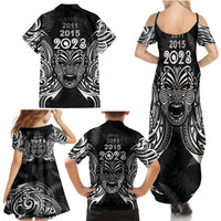 Custom New Zealand Rugby Family Matching Summer Maxi Dress and Hawaiian Shirt 2023 World Cup Aotearoa Haka Face LT7 - Polynesian Pride