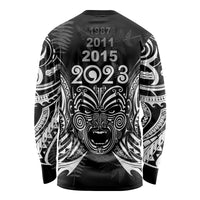 Custom New Zealand Rugby Long Sleeve Shirt 2023 World Cup Aotearoa Haka Face LT7 - Polynesian Pride