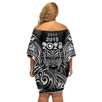 New Zealand Rugby Off Shoulder Short Dress 2023 World Cup Aotearoa Haka Face LT7 - Polynesian Pride