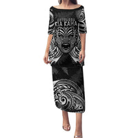 New Zealand Rugby Puletasi 2023 World Cup Aotearoa Haka Face LT7 Long Dress Black - Polynesian Pride