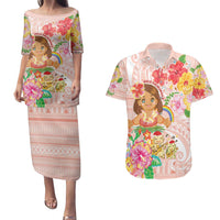 Aloha Hawaii Couples Matching Puletasi and Hawaiian Shirt Kawaii Mele Kalikimaka - Pastel Fever