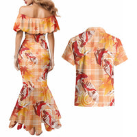 Orange Palaka Hawaii Aloha Couples Matching Mermaid Dress and Hawaiian Shirt Koi Pond Mix Japanese Maple - Polynesian Pride
