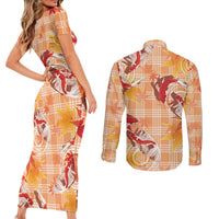 Orange Palaka Hawaii Aloha Couples Matching Short Sleeve Bodycon Dress and Long Sleeve Button Shirt Koi Pond Mix Japanese Maple LT7 - Polynesian Pride