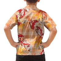 Orange Palaka Hawaii Aloha Family Matching Long Sleeve Bodycon Dress and Hawaiian Shirt Koi Pond Mix Japanese Maple - Polynesian Pride