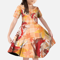 Orange Palaka Hawaii Aloha Family Matching Long Sleeve Bodycon Dress and Hawaiian Shirt Koi Pond Mix Japanese Maple - Polynesian Pride