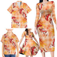 Orange Palaka Hawaii Aloha Family Matching Long Sleeve Bodycon Dress and Hawaiian Shirt Koi Pond Mix Japanese Maple - Polynesian Pride